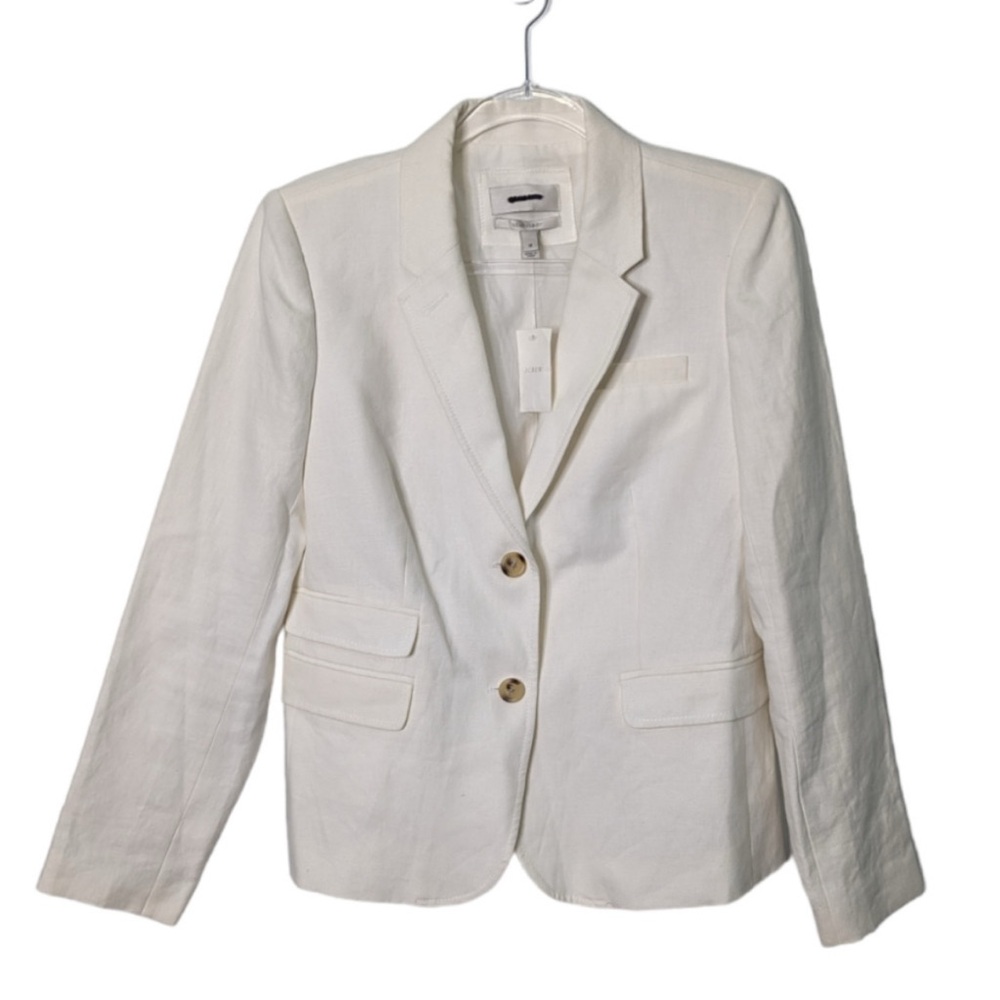 J. Crew White Blazer Linen Blend Notched Lapels